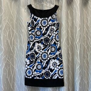 Dressbarn Size 12 Black, blue, white sleeveless midi dress
